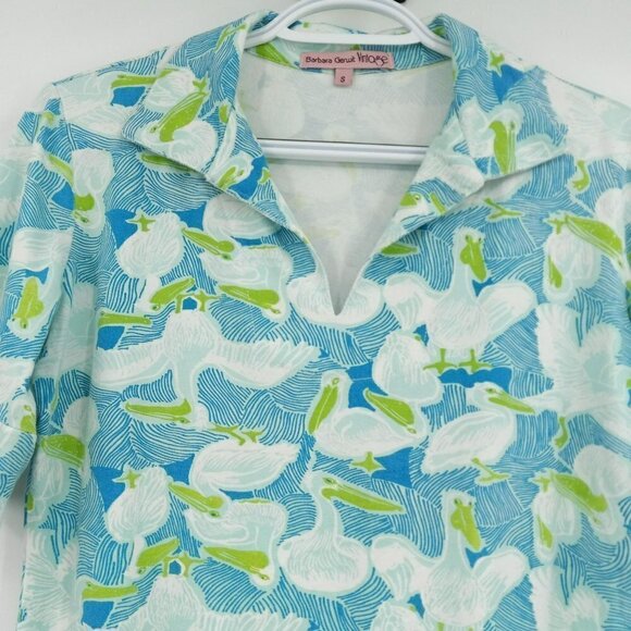 Barbara Gerwit Bird Print Shirt Dress Tropical Beach Vacation Preppy Artsy S - Picture 3 of 9